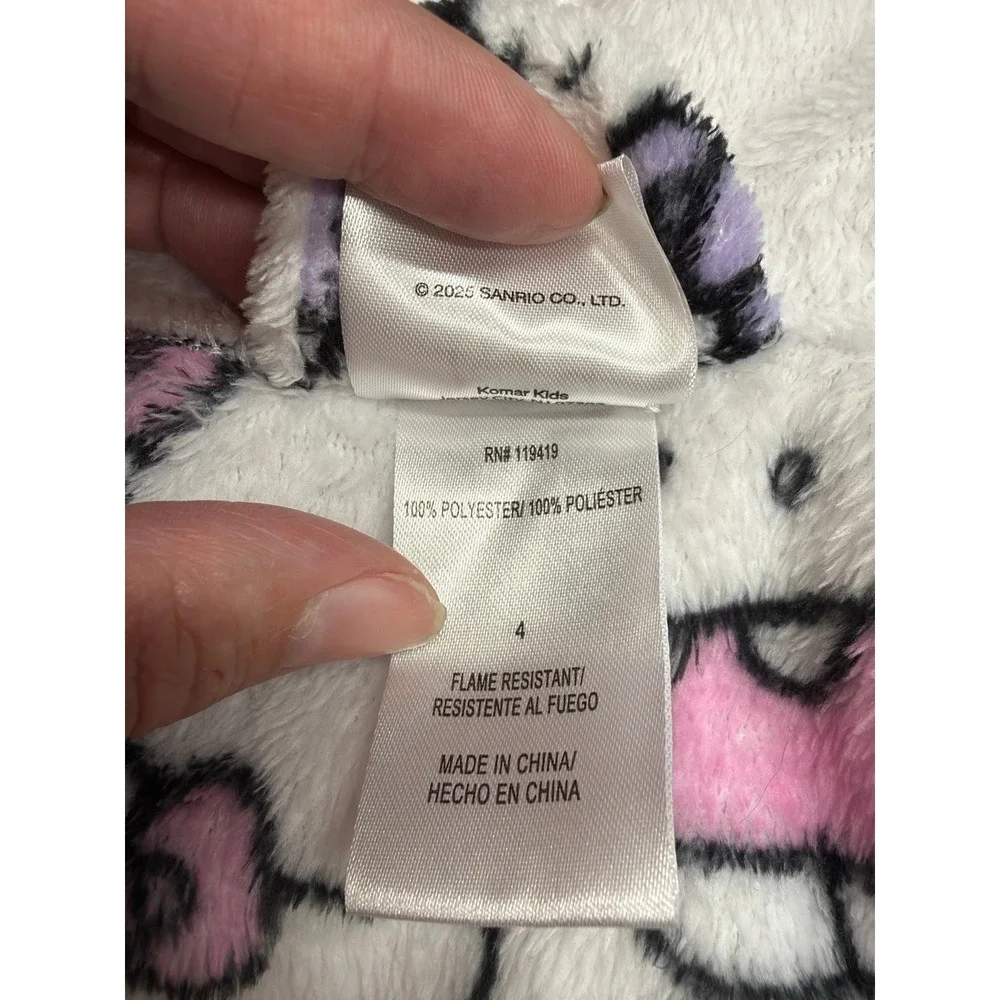 Hello Kitty Girls Plush Hooded Bathrobe Pink White Size 4 Belted Sanrio